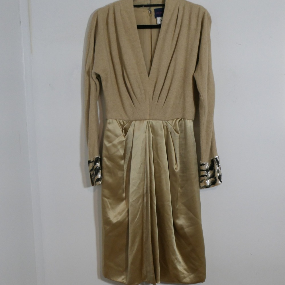 Carolyne Roehm Women Dress 12 Gold Vintage 80s Glam Sequin Belted Saks Fifth Ave
